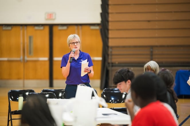 Barb speaking to group at Pathway to Play workshop