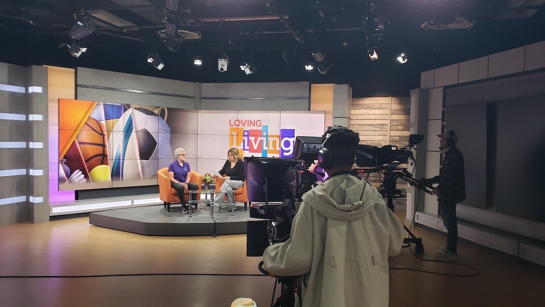 Barb in TV station about to give an interview